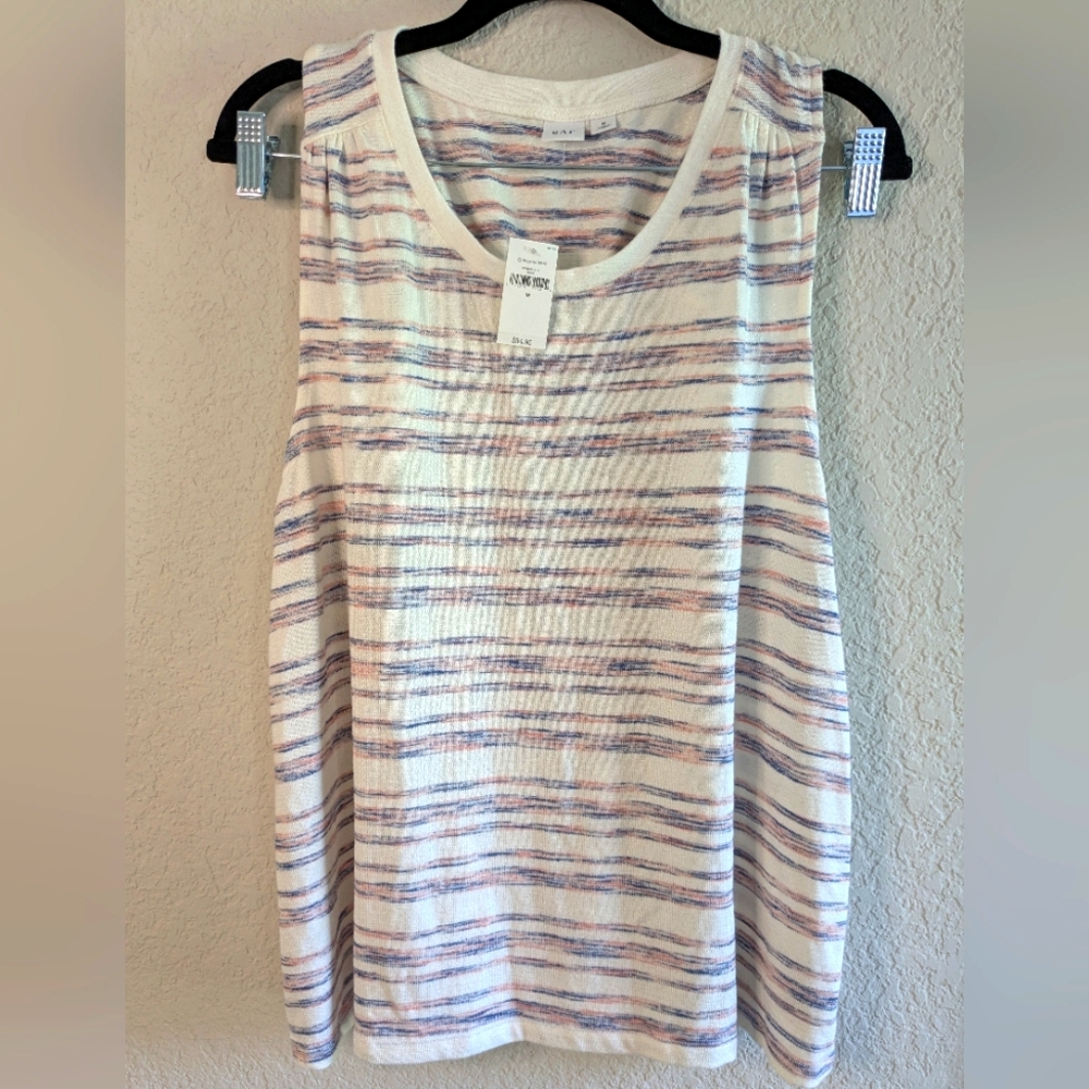 NWT GAP Knit Tank Drawstring Back Detail White Blue Pink Soft Size M